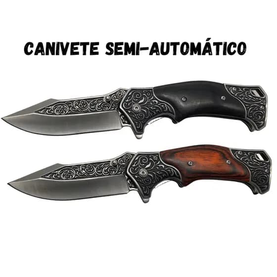 Canivete Aço Semi Automático Desenho Alto Relevo - 1854