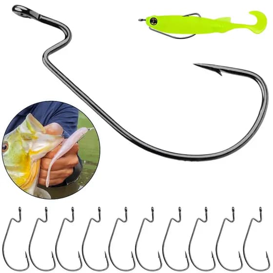 Kit 10un Anzol Offset EWG Reforçado Black Anti Enrosco Isca Artificial Pesca Trairá Tucunaré Robalo