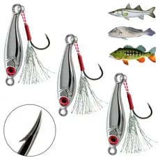 Kit 3 Micro Jig Cromado + 3 Suporte Hook Pindoca Alto Brilho Isca Artificial Pesca Robalo Tucunaré