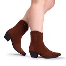 Bota Texana Feminina Cano Curto Salto Baixo Grosso Confortável Via Angel 6901.