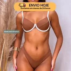Conjunto Biquíni Feminino Top Meia Taça Calcinha Asa Delta Saida De Praia Faixa Moda Praia trikini