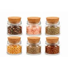 Kit 6 Potes de Vidro 150ml com Rolha Armazenar Grãos Granola Chá Temperos Condimentos
