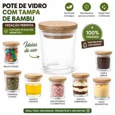 24 Potes  de Vidro 70ml com Tampa de Madeira