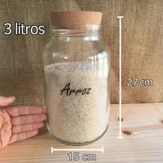 Pote Mantimentos 3 Litros - 1 Pote com Rolha + Etiqueta Adesiva Arroz Feijão Macarrão