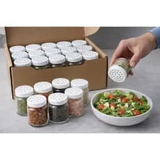 24 Potes de Vidro 200ml para Tempero + cartela adesiva com 39 nomes