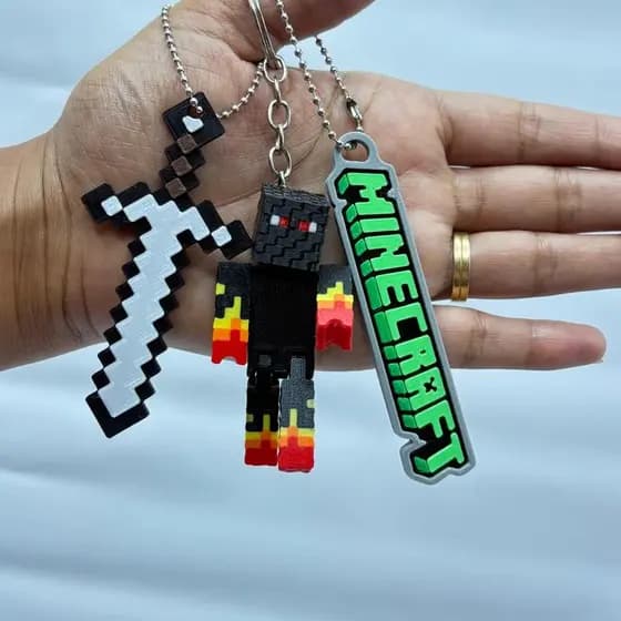 kit com 3 chaveiros colecionaveis tipo mineecraft articulados , chaveiros colecionaveis