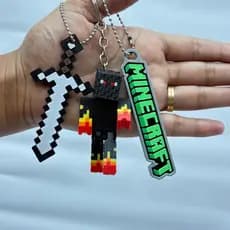 kit com 3 chaveiros colecionaveis tipo mineecraft articulados , chaveiros colecionaveis