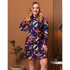 Kit Saída De Praia Vestido Uv + Short Estampado Roupa Praia Evangélica