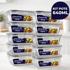 Kit 10 ou 5 Potes Vidro Hermético 640ml Retangular 4 Travas Marmita Premium