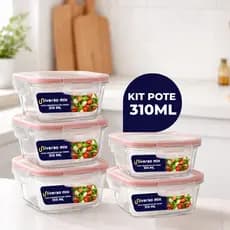 Kit 5 ou 10 Potes Vidro Herméticos  310ml  Vidro Empilháveis Quadrado Resistente Cozinha Premium
