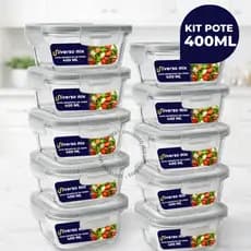 Kit 10 ou 5 Potes Vidro Hermético 400ml Quadrado Marmita Fitness