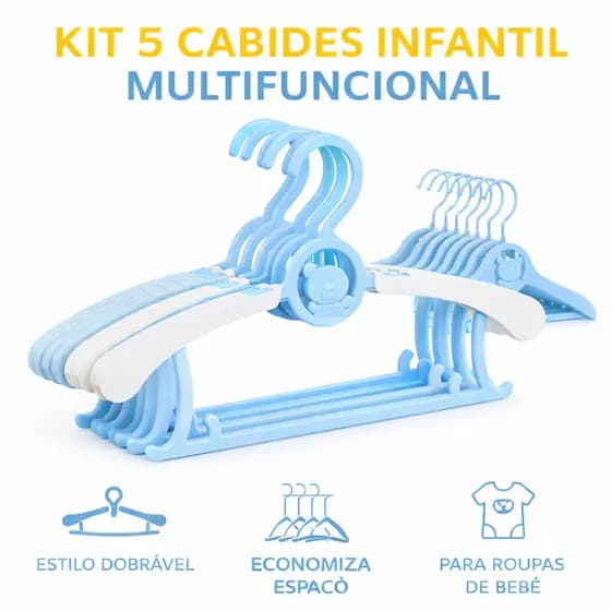 Cabide Infantil Ajustável Ursinho Kit 5 Bebê Plástico