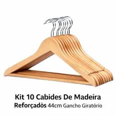 Kit 10 Cabides de Madeira Premium Reforçados 44cm Gancho Giratório Antimarcas Closet Luxo