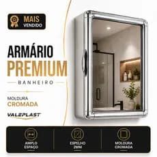Armário Banheiro Plástico Espelheira Espelho Vidro 2mm Moldura Cromada Branco Preto Sobrepor Embutir Kit Instalação