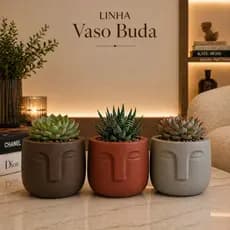 Kit/3 Vaso de Planta de Polietileno Decorativo para Suculenta Buda