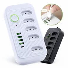 Extensao Filtro Linha 5 Tomadas 4 USB USB C Energia Carregador Protetor Surto Casa Escritorio