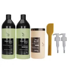 Zap Kit Mega Repair Argan Shampoo 1L, Condicionador 1L e Máscara Mega Repair 950g VVE L
