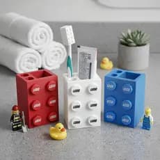 Porta Escova De Dente Infantil + Capa De Escova Tijolinho Formato Lego