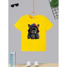 Camiseta Infantil Juvenil Teen Menino Estampa Dog Boné Color T-shirt Masculina Moda Algodão Gola Redonda