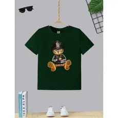 Blusa Manga Curta T-shirt Camiseta Infantil Juvenil Teen Urso Chapéu Moda Boy Algodão Gola Redonda