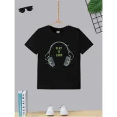 Camiseta Infantil Juvenil Teen Boy Estampa Play it loud Som Fone T-shirt Moda Masculina Algodão Gola Redonda