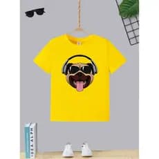 Camiseta Infantil Menino Juvenil Teen Estampa Dog Fone Língua T-shirt Masculina Moda Algodão Gola Redonda