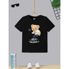 Blusa Manga Curta T-shirt Camiseta Infantil Juvenil Teen Urso Skatista Moda Boy Algodão Gola Redonda