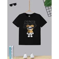Blusa Manga Curta T-shirt Camiseta Infantil Juvenil Teen Urso Never Stop Moda Boy Algodão Gola Redonda
