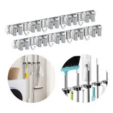 2 Kit Suporte Vassoura Inox 9 Acessórios  Porta Vassoureiro