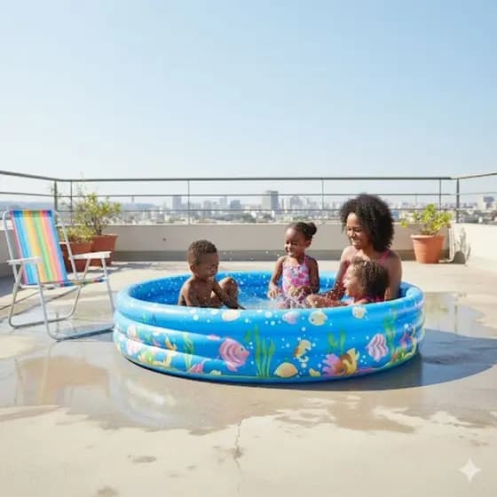 Piscina Inflável para crianças resistente 300 Litros Infantil Sun Way 3 anéis Redonda Fundo do Mar
