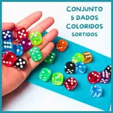 Conjunto Kit 5 Dados D6 14mm 6 Lados Jogo De Tabuleiro Coloridos Rpg