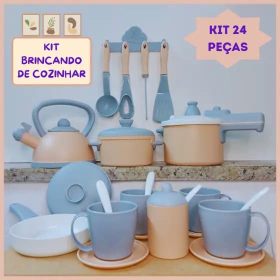 Kit Cozinha Infantil Completa Panelinhas Chaleira Brinquedo Menina 24pç Panelas com Utensílios Cores Unissex Menino