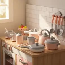 Kit Cozinha Infantil Panelinhas e Jogo de Chá Brinquedo Meninas e Meninos 24 Peças