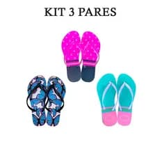 Kit Com 3 Pares de Chinelo Feminino Sandálias de dedo Super Promoção Revenda