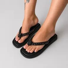 Sandália Rasteira Feminina Com Nó E Strass Chinelo Confortável