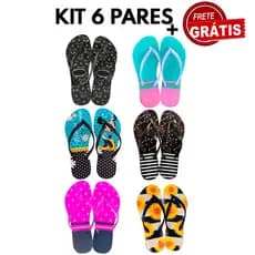 Kit 6 Chinelos Feminino Slim Sandália Rasteirinha Moda Praia Casual Confortável e Leve