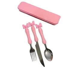 Jogo De Talheres Infantil Inox 3 Peças Com Estojo Rosa Claro- talheres- infantil inox rosa garfo cor