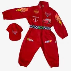 Macacão Fantasia Infantil Piloto tipo Carros McQueen Personalizada Nome e idade c/ Boné