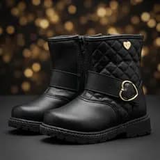 Bota Infantil Feminina Coturno Cano Médio Coração Menina Fashion Confortável Antiderrapante