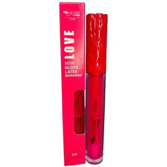 Gloss Max Love Látex Morango – Brilho Intenso, Hidratação e Efeito Volumoso
