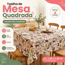 Toalha de Mesa Quadrada Oxford Estampada Fácil de Lavar Para Cozinha e Jantar 4 Cadeiras