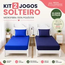 Kit 2 Jogos de Lençol Solteiro Microfibra 100% Poliéster 4 Peças Com Fronha Para Colchão Até 20cm