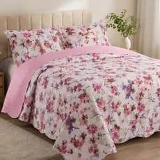 Kit Cobre Leito Colcha Queen Dupla Face 3 Peças Leve Decorativo Premier Estampas Vivas