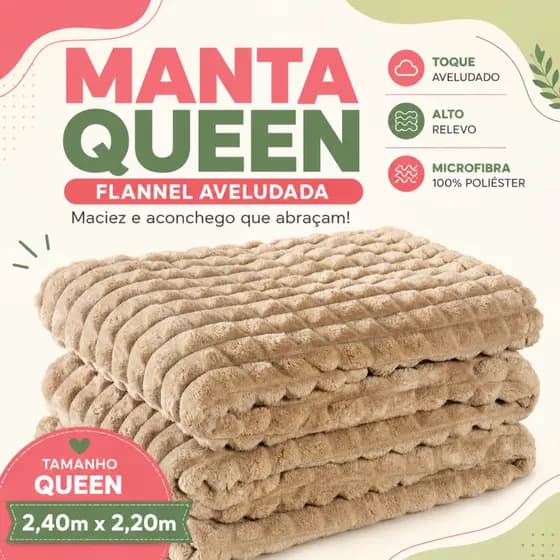 Manta Queen Macia Flannel 2,40m x 2,20m Toque Aveludado para Cama e Sofá