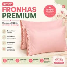 Kit 02 Fronhas Micropercal 400 Fios Bordado Lasy Premium 70x48 Toque Macio