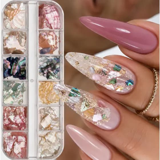 Kit Estojo 12 Madre Pérola Furta-Cor para Decoração de Unhas | Nail Art | Escolha 1 ou 2 Unidades