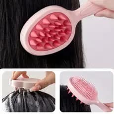 Escova Dupla Face de Silicone para Shampoo Massageador de Couro Cabeludo C/ Cabo Longo, Confortável