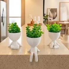 Kit 3 Vasos Decorativos Robert Plant Bob Planta Artificial - Decoração Rack Estante Mesa