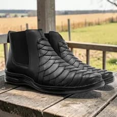 Bota Botina Confort Masculina Couro Country Básica Zíper Escama de Peixe Trabalho Ref 7777