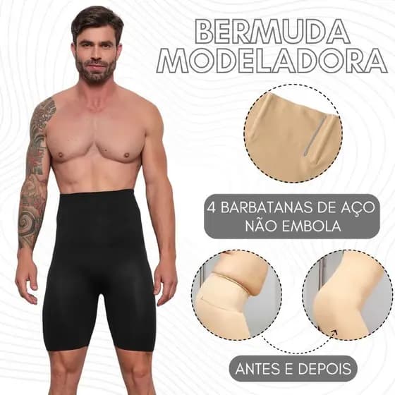 Bermuda Cinta Modeladora Masculina 4Barbatana De Aço Não Embola Alta Compressão Reduz Medidas Treino